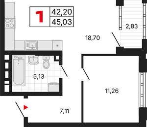 1-к квартира, вторичка, 45м2, 28/31 этаж