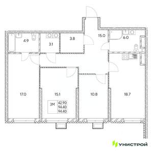 3-к квартира, вторичка, 94м2, 21/31 этаж