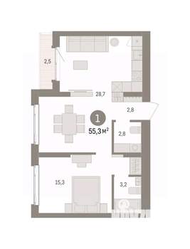 1-к квартира, вторичка, 55м2, 6/7 этаж