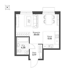 Студия квартира, строящийся дом, 34м2, 3/25 этаж