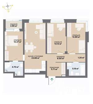 3-к квартира, вторичка, 88м2, 7/26 этаж