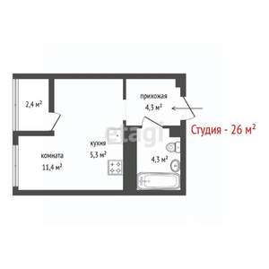 Студия квартира, сданный дом, 26м2, 7/15 этаж