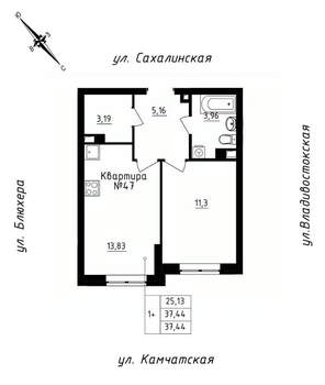1-к квартира, строящийся дом, 37м2, 5/25 этаж