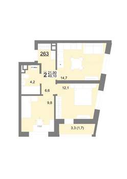 2-к квартира, вторичка, 49м2, 7/18 этаж