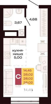 Студия квартира, вторичка, 28м2, 7/30 этаж