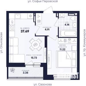 1-к квартира, вторичка, 38м2, 5/17 этаж