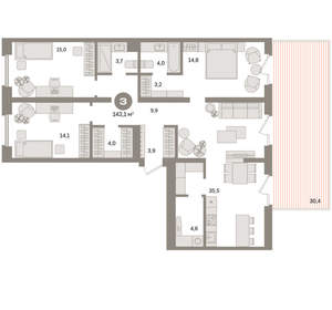 3-к квартира, вторичка, 143м2, 2/24 этаж