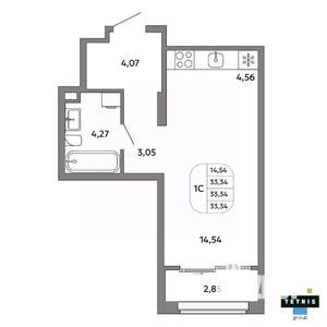 Студия квартира, вторичка, 33м2, 30/32 этаж