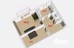 2-к квартира, вторичка, 43м2, 9/9 этаж