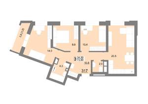 3-к квартира, вторичка, 74м2, 13/18 этаж