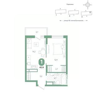 1-к квартира, вторичка, 43м2, 11/16 этаж