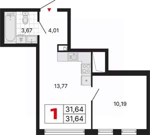 1-к квартира, вторичка, 32м2, 14/25 этаж