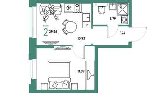 2-к квартира, вторичка, 30м2, 9/20 этаж