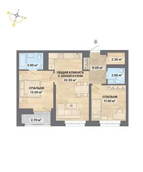 2-к квартира, вторичка, 65м2, 7/26 этаж