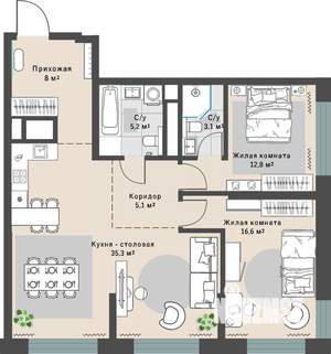 2-к квартира, вторичка, 87м2, 2/29 этаж