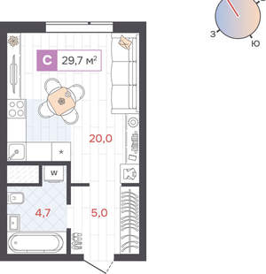 Студия квартира, вторичка, 30м2, 8/31 этаж