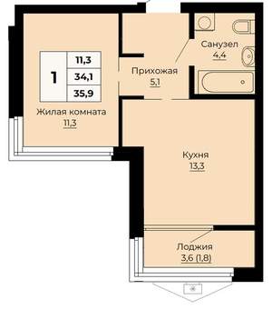 1-к квартира, вторичка, 36м2, 15/24 этаж