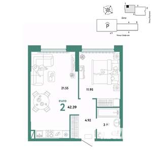 2-к квартира, вторичка, 42м2, 6/24 этаж