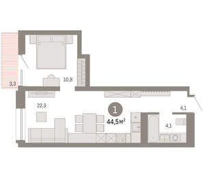 1-к квартира, вторичка, 45м2, 6/8 этаж