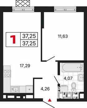 1-к квартира, вторичка, 37м2, 22/30 этаж