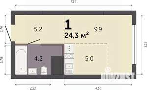 Студия квартира, строящийся дом, 24м2, 16/32 этаж