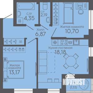 2-к квартира, вторичка, 57м2, 1/16 этаж