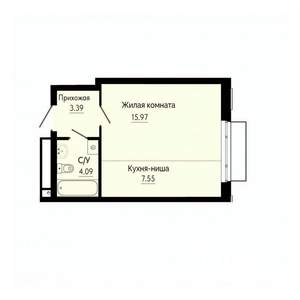 1-к квартира, строящийся дом, 31м2, 24/30 этаж