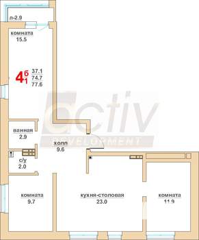 3-к квартира, вторичка, 75м2, 4/16 этаж