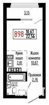 Студия квартира, строящийся дом, 23м2, 25/27 этаж