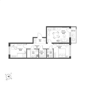 2-к квартира, вторичка, 59м2, 12/15 этаж