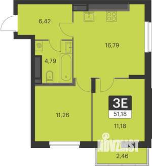 2-к квартира, вторичка, 51м2, 8/17 этаж