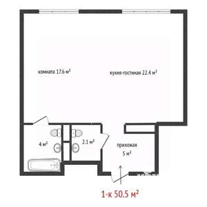 1-к квартира, вторичка, 51м2, 5/25 этаж