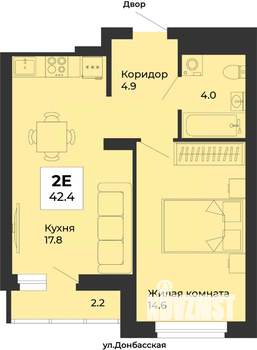 2-к квартира, строящийся дом, 42м2, 5/25 этаж