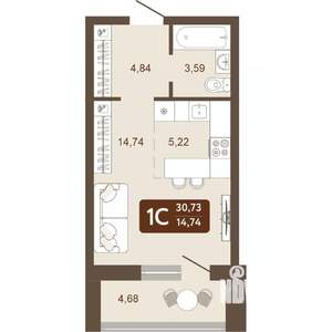 1-к квартира, вторичка, 31м2, 15/24 этаж