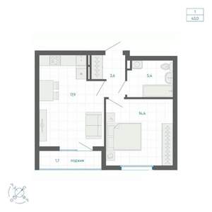 1-к квартира, вторичка, 43м2, 19/32 этаж