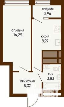 1-к квартира, строящийся дом, 34м2, 24/24 этаж