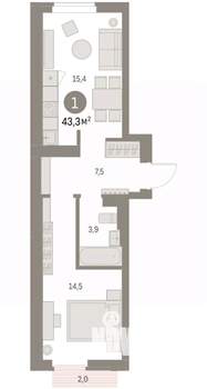 1-к квартира, вторичка, 45м2, 2/9 этаж