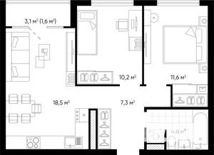 2-к квартира, вторичка, 53м2, 19/24 этаж
