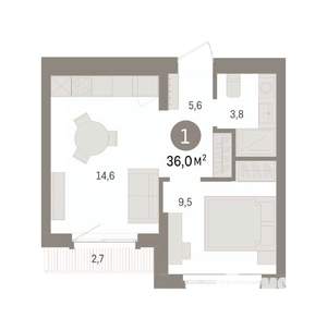 1-к квартира, вторичка, 36м2, 6/7 этаж
