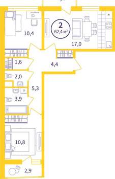 2-к квартира, вторичка, 58м2, 5/8 этаж