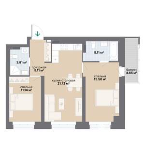 2-к квартира, вторичка, 67м2, 2/25 этаж