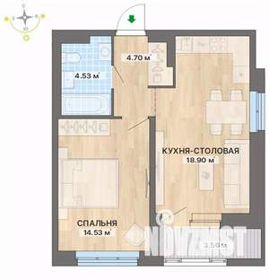 1-к квартира, вторичка, 46м2, 3/9 этаж