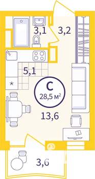 Студия квартира, вторичка, 26м2, 7/9 этаж
