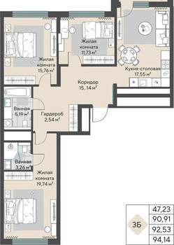 3-к квартира, вторичка, 93м2, 12/31 этаж