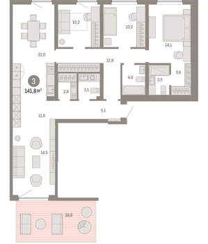 3-к квартира, вторичка, 142м2, 2/16 этаж