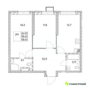 2-к квартира, вторичка, 59м2, 23/31 этаж