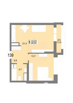 1-к квартира, вторичка, 47м2, 22/25 этаж