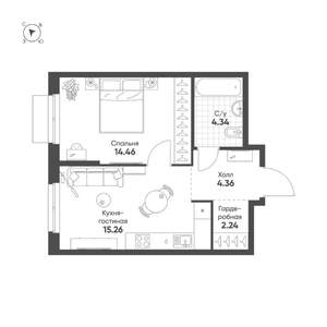 1-к квартира, строящийся дом, 41м2, 14/25 этаж