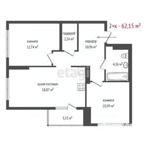 2-к квартира, вторичка, 62м2, 5/22 этаж