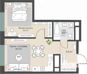 1-к квартира, строящийся дом, 46м2, 12/30 этаж
